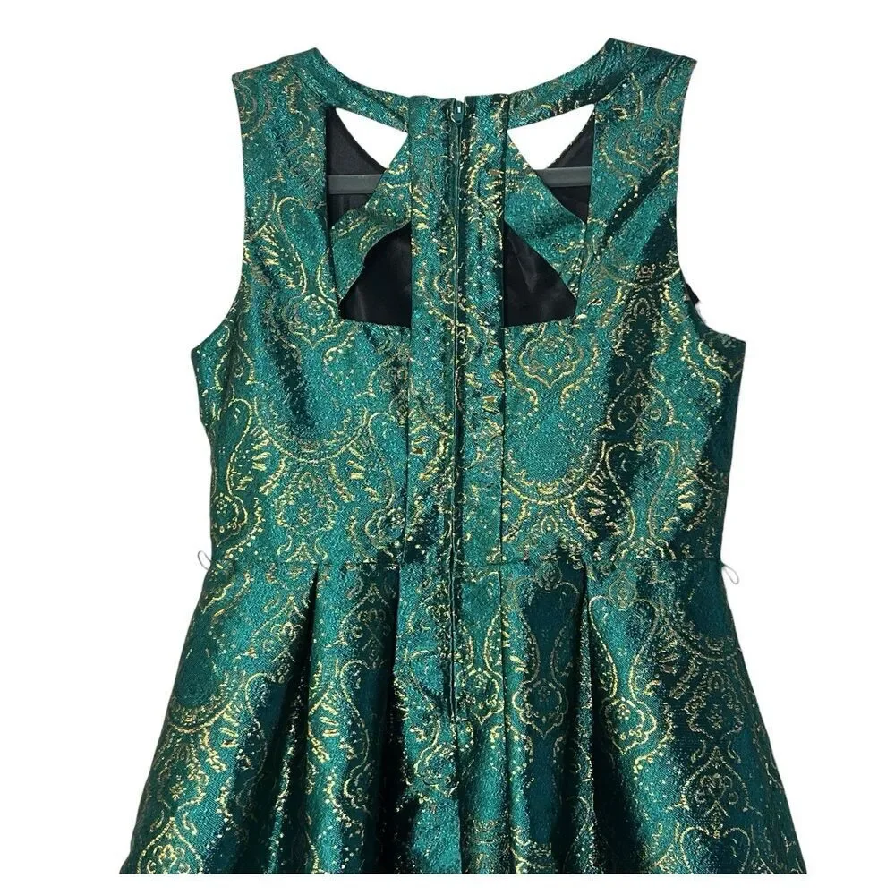 The Children’s Place Girls Dress Size 14 Teal Green Gold Brocade Party Holiday